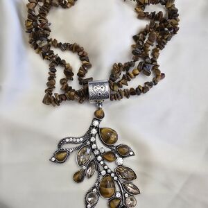 South African Tigers Eye w/ Accent Gemstones, Black Oxidized Silvertone Pendant